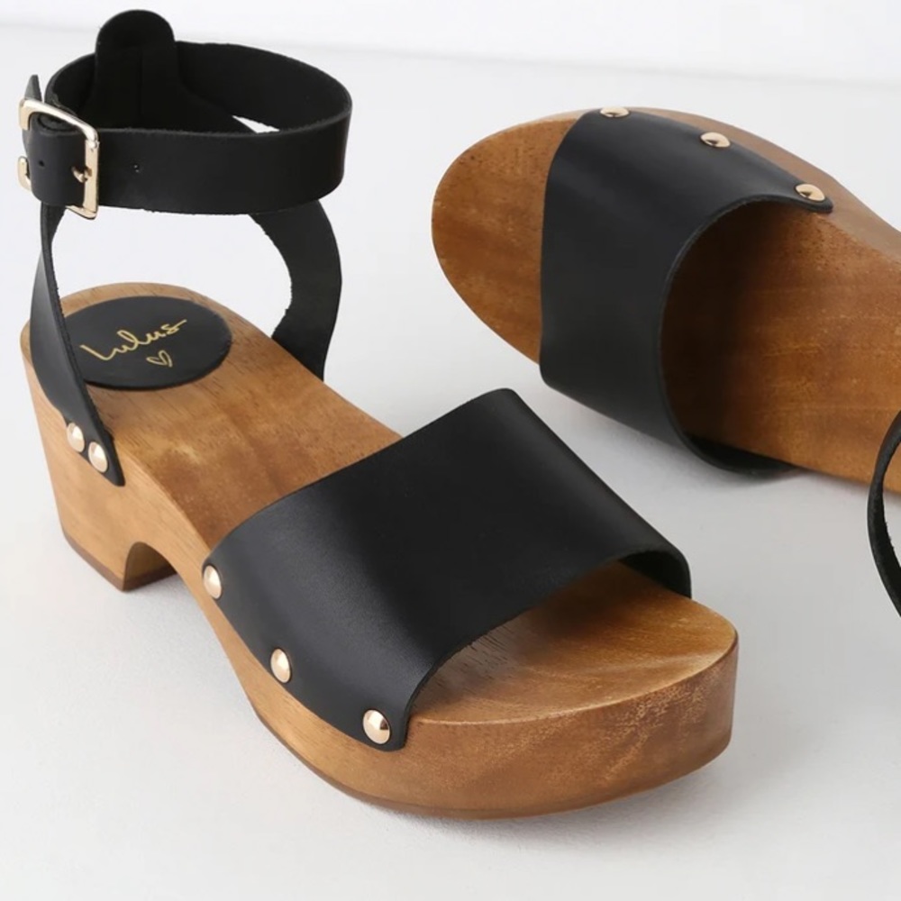Lulus Willy Black Leather Open-Toe Clog Sandals